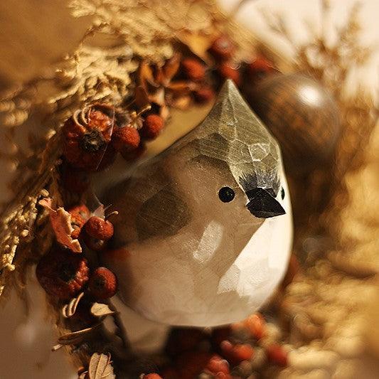 Tufted Titmouse Figurines Hand Carved Painted Wooden