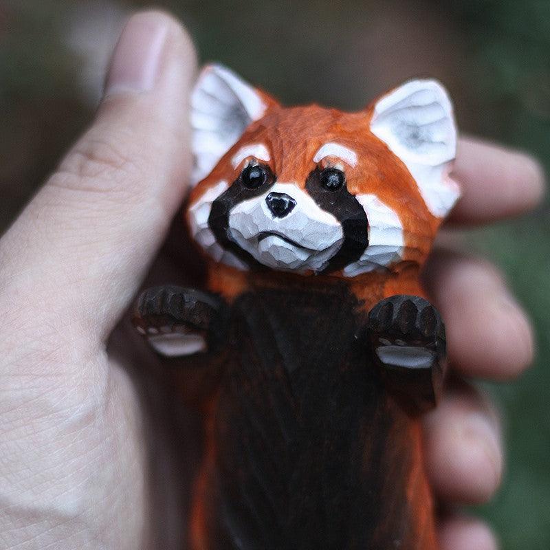 Red Panda Figurines Hand Carved Painted Wooden