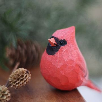 Northern Cardinal Bird Figurines Hand Carved Painted Wooden - Lazylifeshop