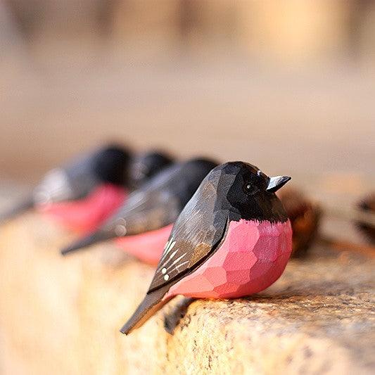 Pink Robin Bird Figurines Hand Carved Painted Wooden