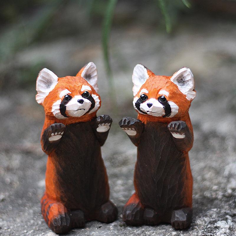 Red Panda Figurines Hand Carved Painted Wooden