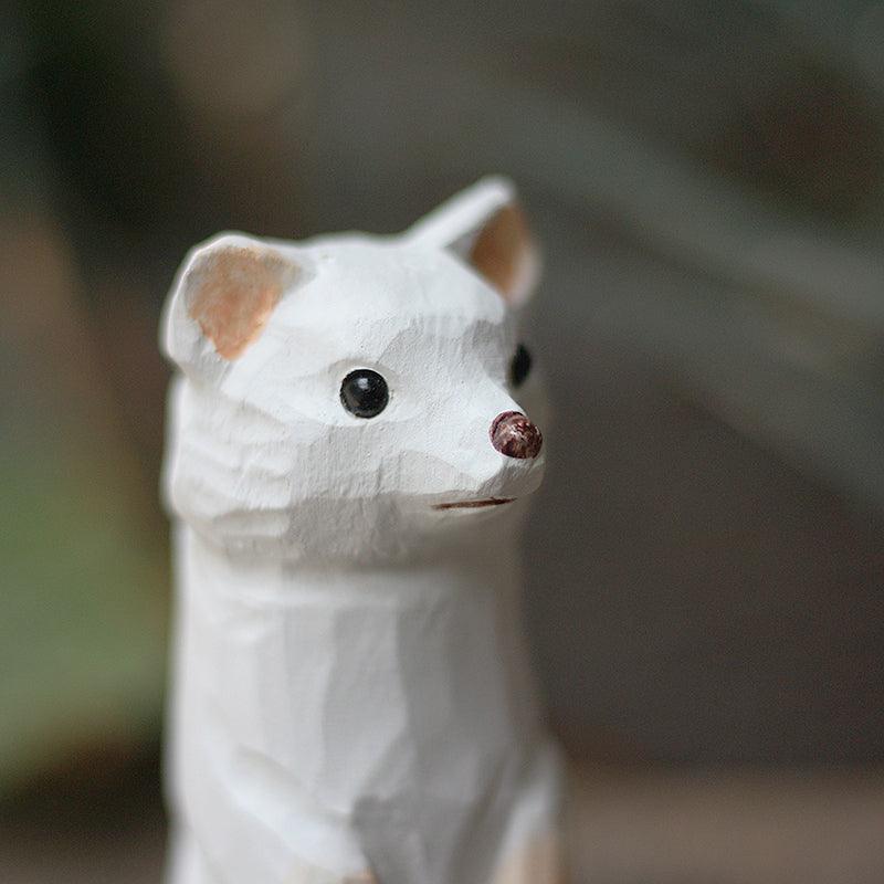 Stoat Figurines Hand Carved Painted Wooden