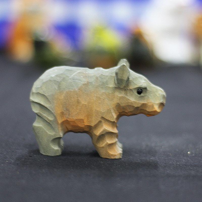 Hippo Figurines Hand Carved Painted Wooden
