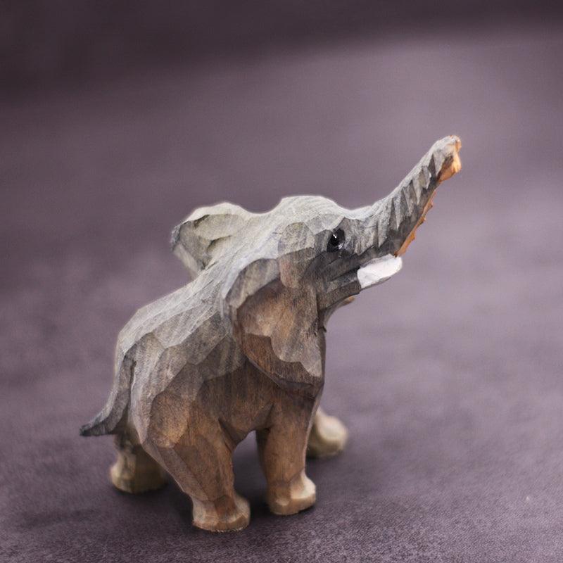 Elephant Figurines Hand Carved Painted Wooden