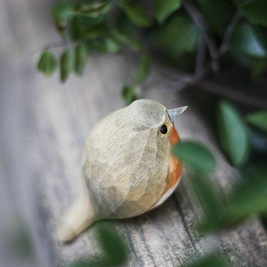 Robin Bird Figurines Hand Carved Painted Wooden