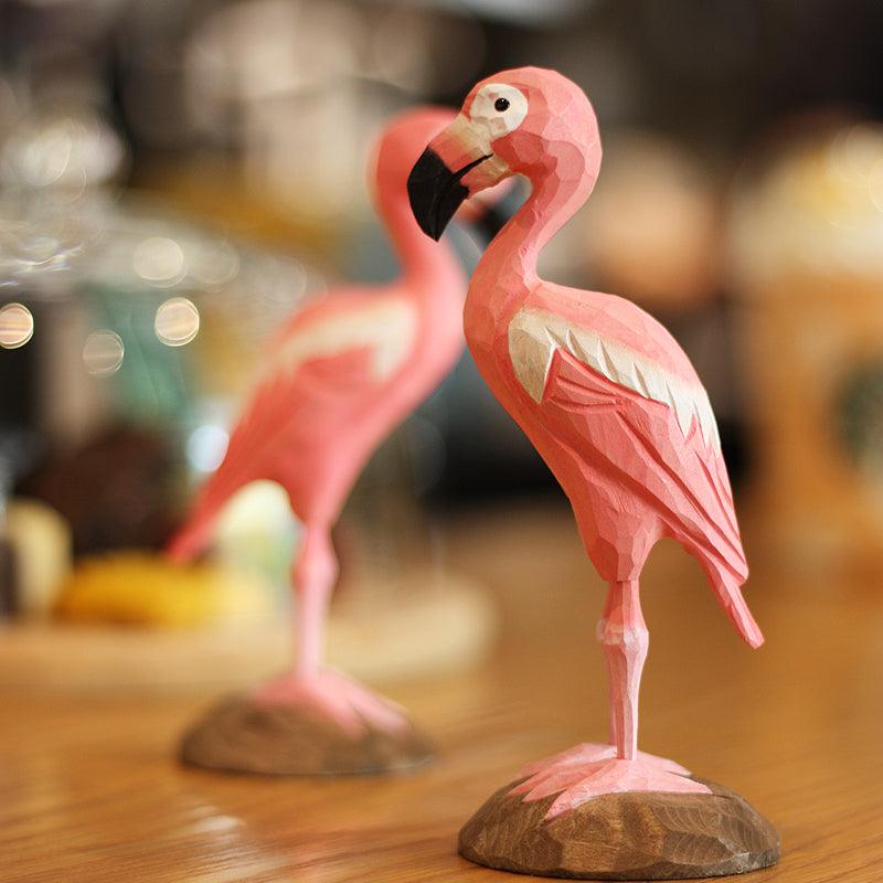 フラミンゴの鳥の置物手彫り塗装木製