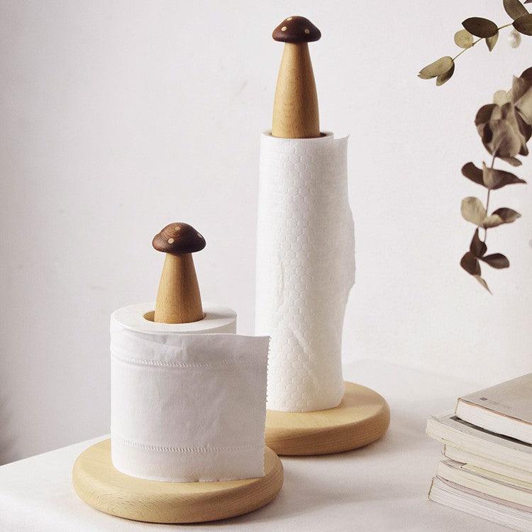 Mushroom Tissue Holder Wooden Handmade Roller Paper Stand
