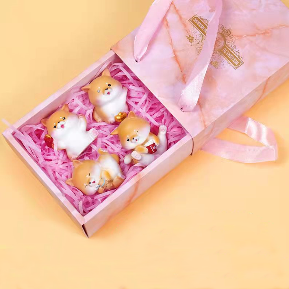 Pequeños adornos decorativos de resina Shiba Inu (con caja de regalo + bolsa de regalo)