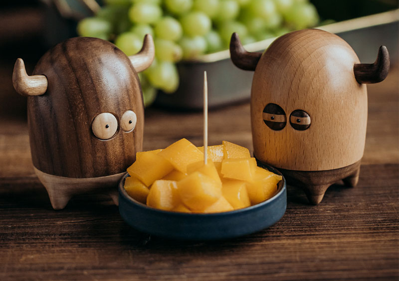 Little Monster Toothpick Holder Wooden handmade ornaments