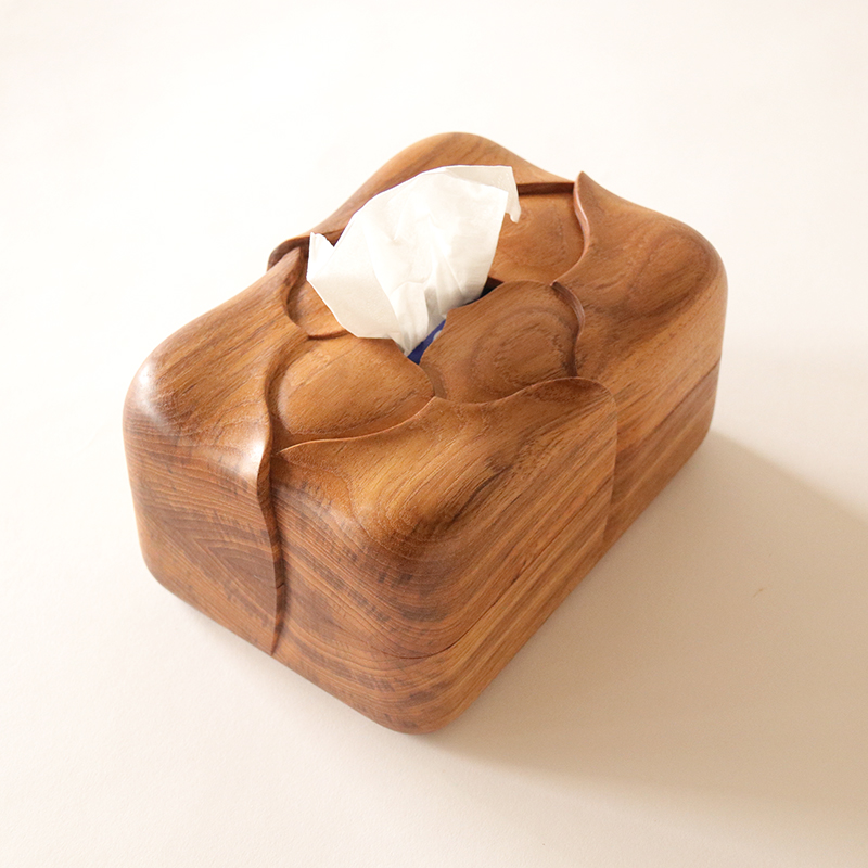 Flower shape Tissue Box Cover Wooden Hand Carved Home Decoration