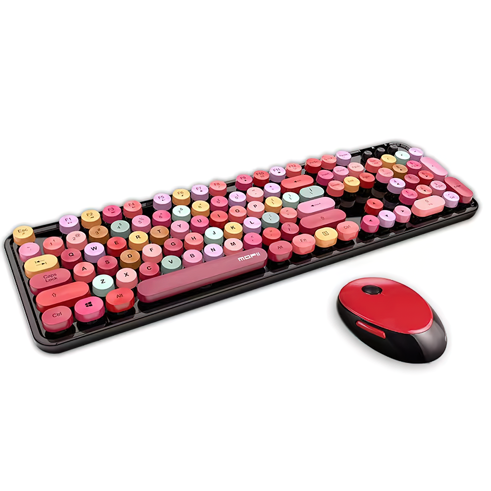 Wireless Robotic Punk Round Key Keyboard Mouse Set