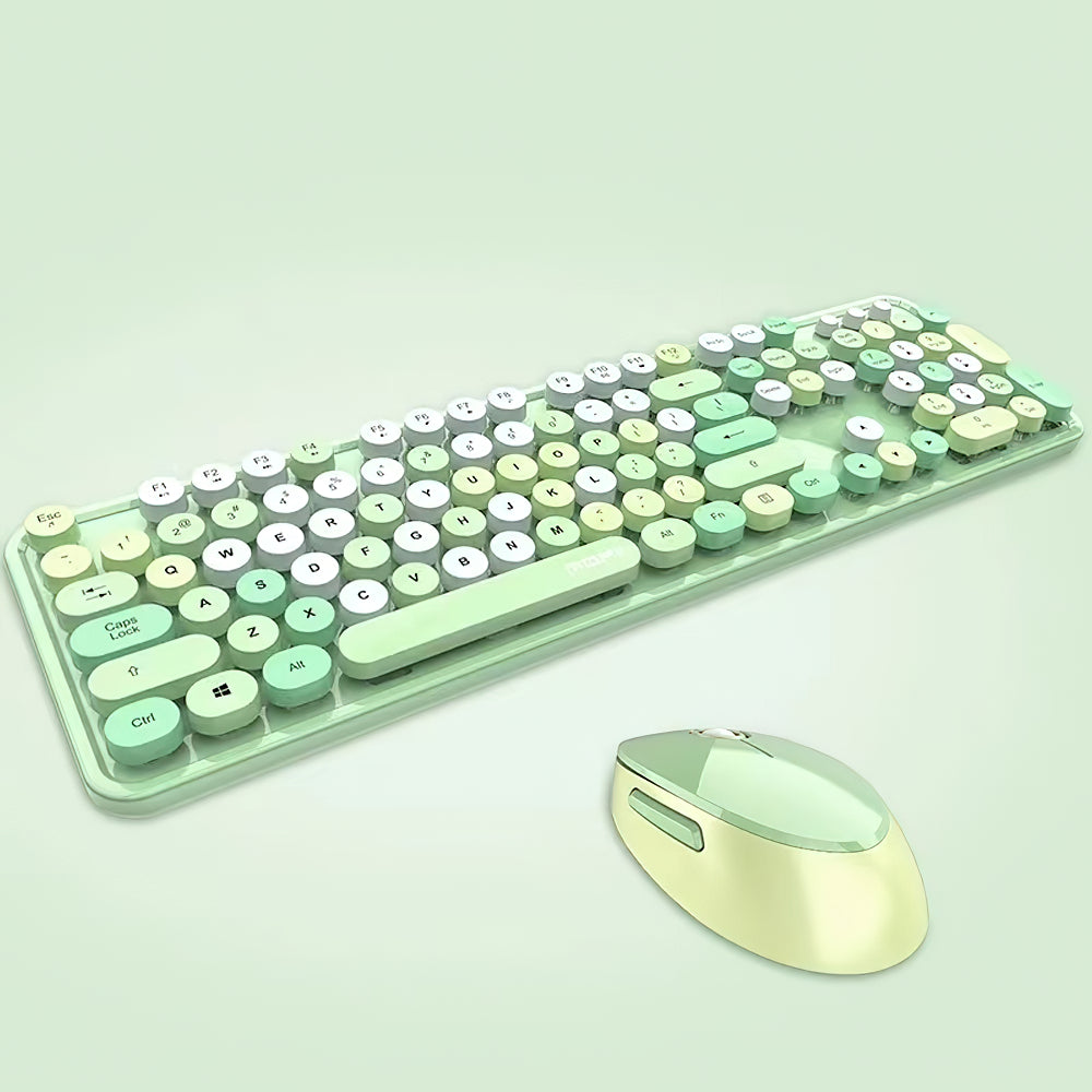 Wireless Robotic Punk Round Key Keyboard Mouse Set