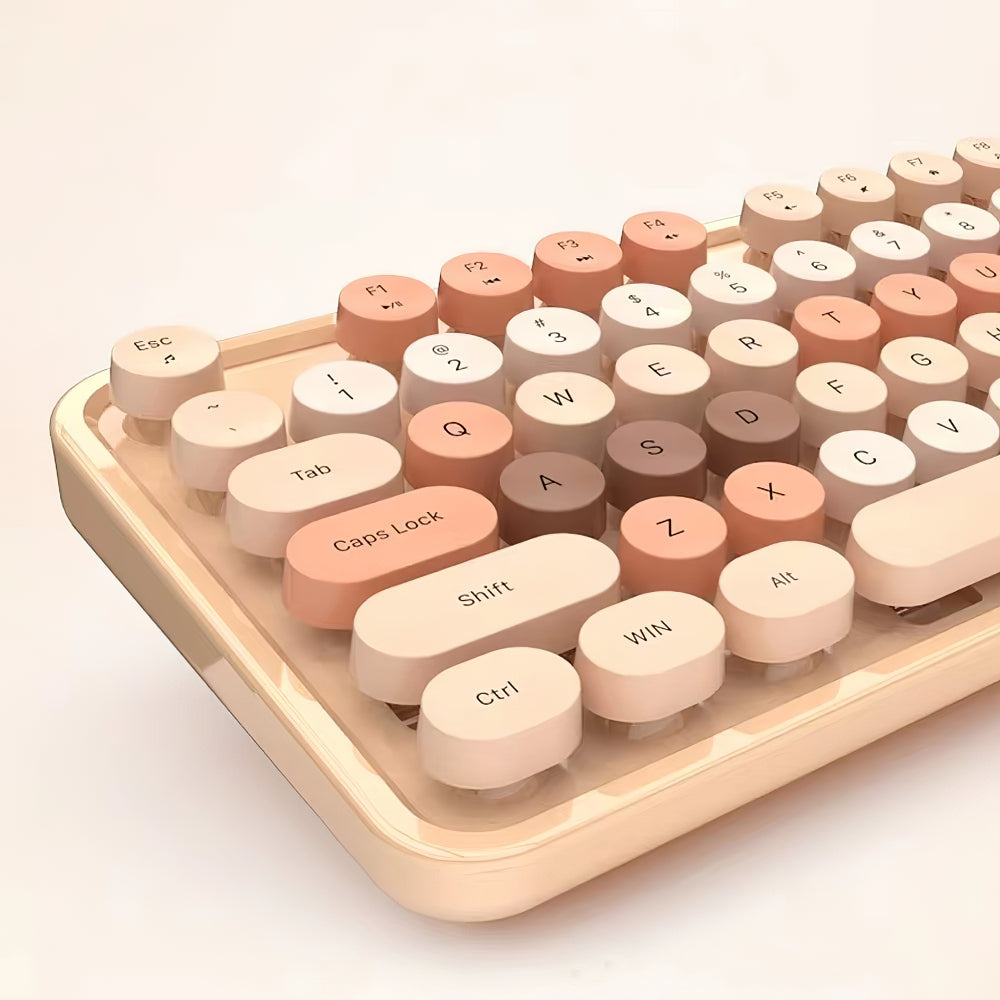 Wireless Robotic Punk Round Key Keyboard Mouse Set