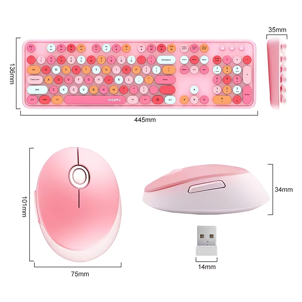 Wireless Robotic Punk Round Key Keyboard Mouse Set