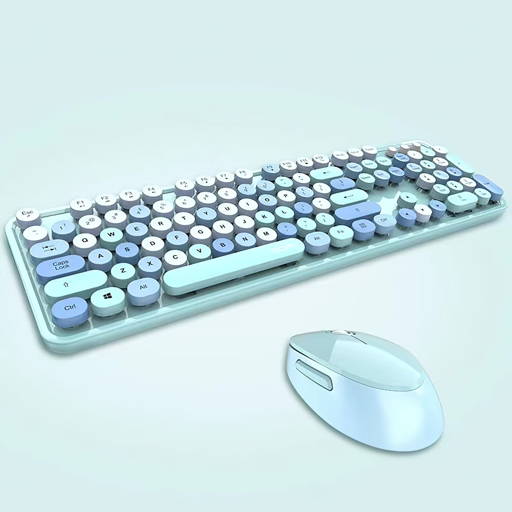 Wireless Robotic Punk Round Key Keyboard Mouse Set