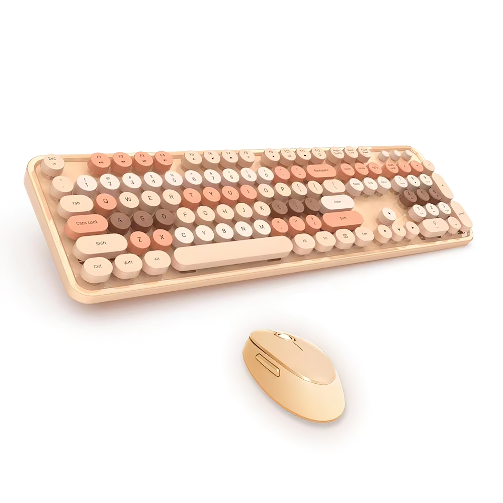 Wireless Robotic Punk Round Key Keyboard Mouse Set