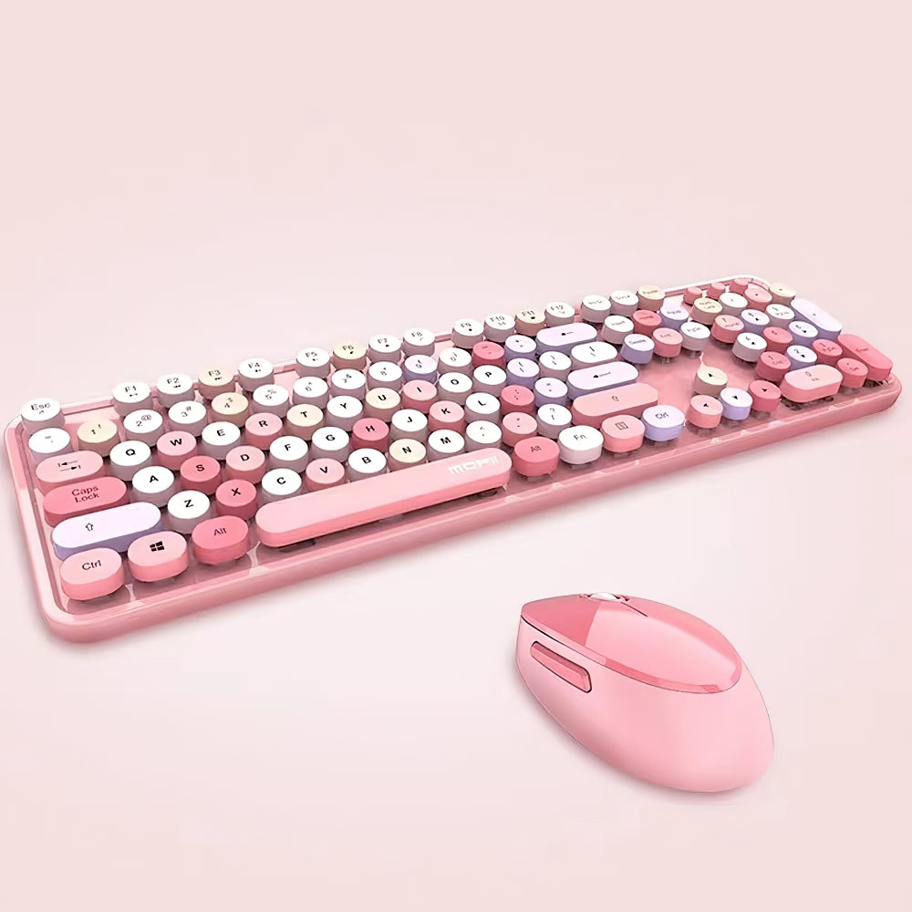 Wireless Robotic Punk Round Key Keyboard Mouse Set