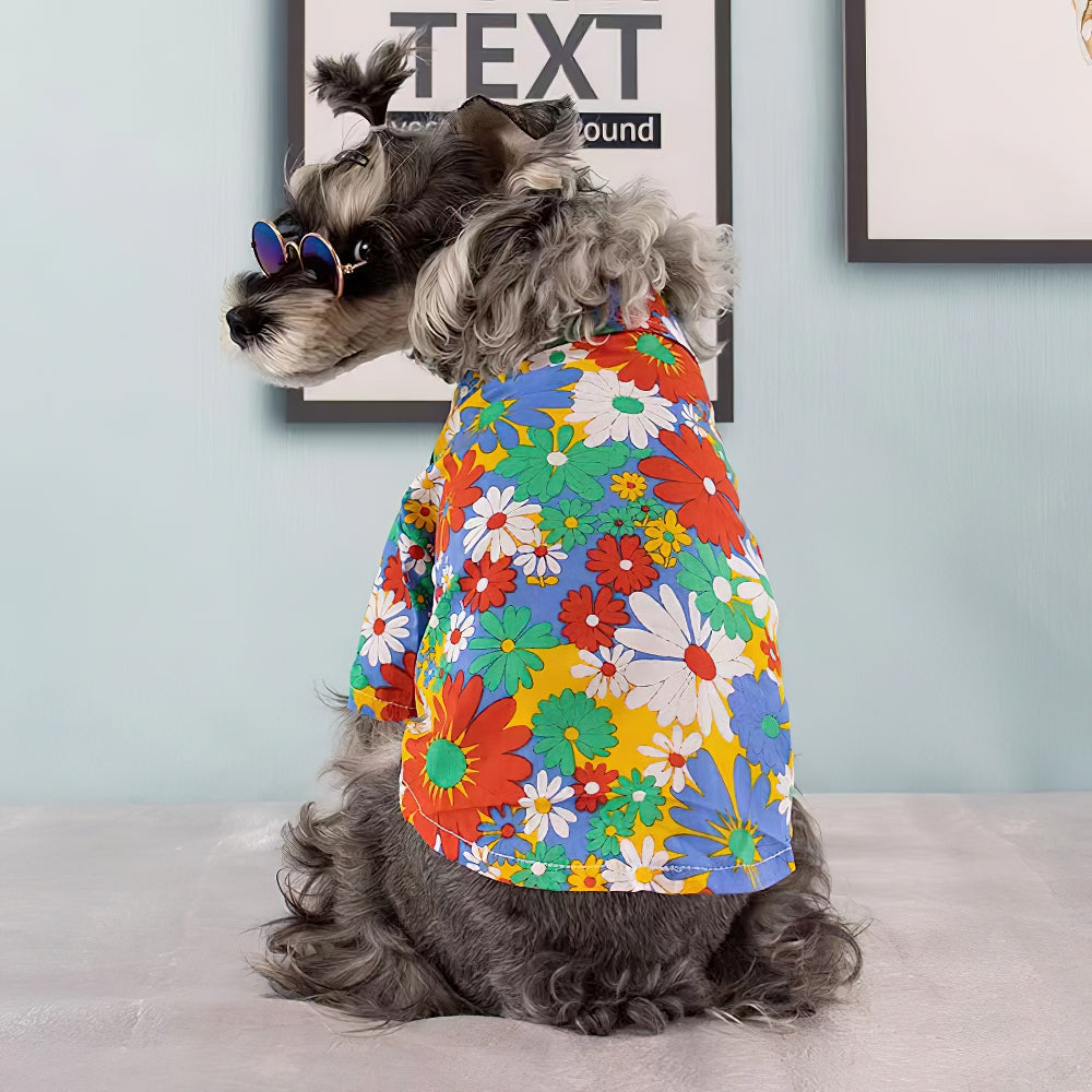 Mascota perro verano flores coloridas finas perrito camisa perro ropa cachorro ropa