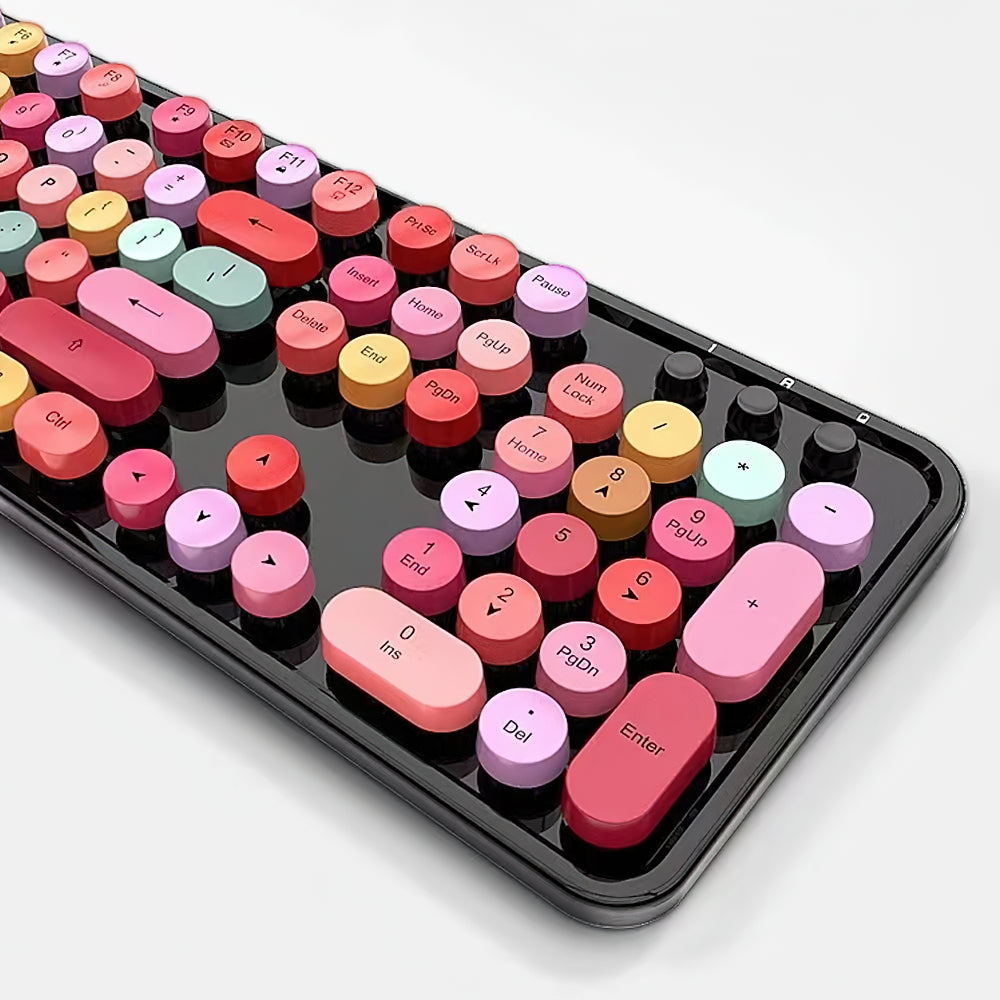 Wireless Robotic Punk Round Key Keyboard Mouse Set