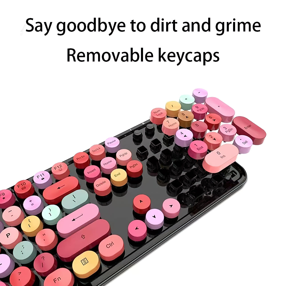 Wireless Robotic Punk Round Key Keyboard Mouse Set