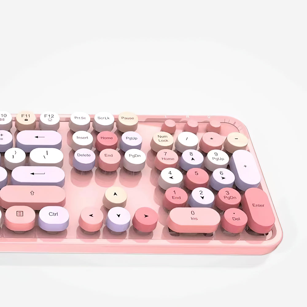 Wireless Robotic Punk Round Key Keyboard Mouse Set