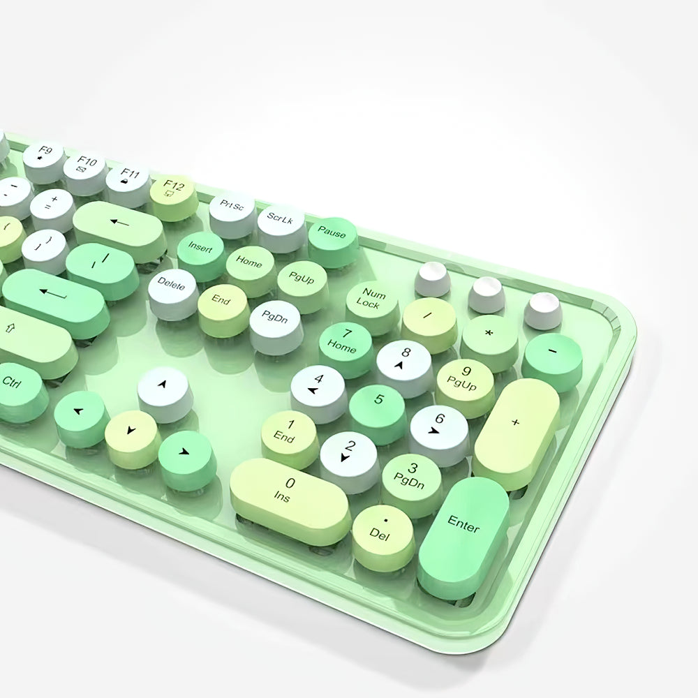Wireless Robotic Punk Round Key Keyboard Mouse Set