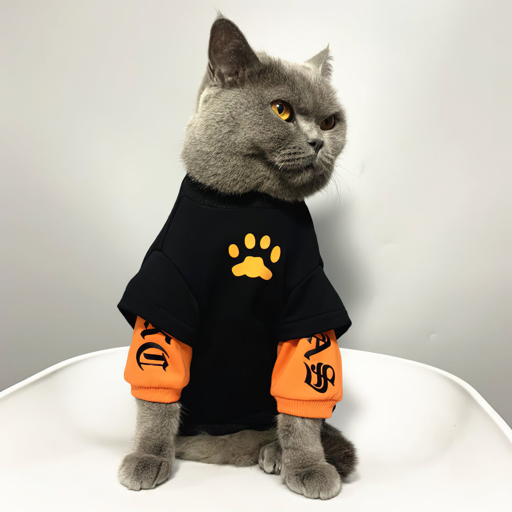 黑橙街頭風格貓衣服