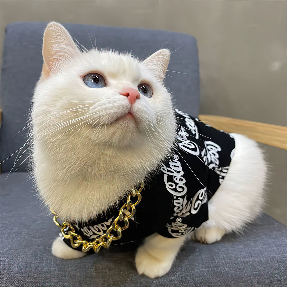 Disfraz de gato social estilo hip-hop con gafas y collar dorado