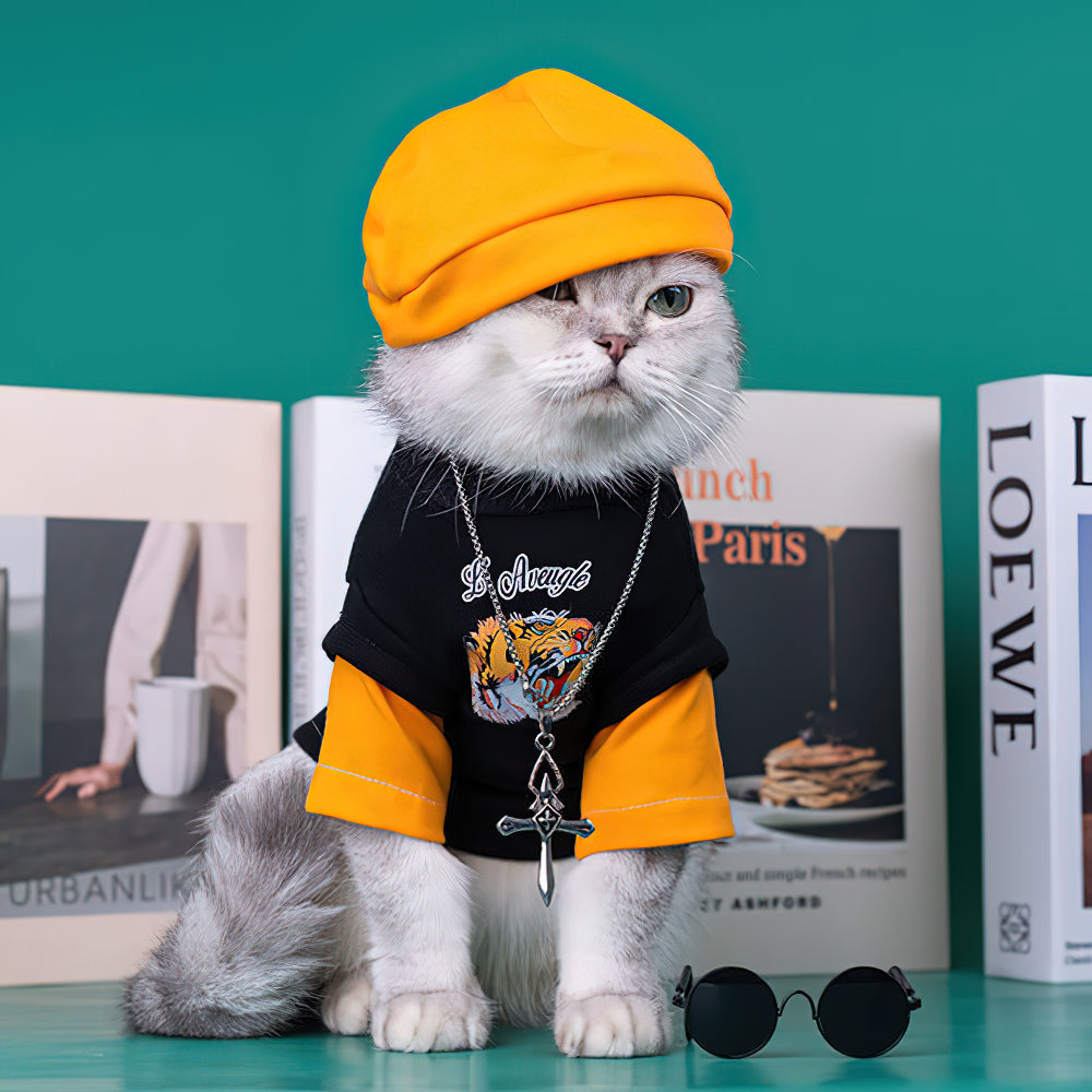 Tiger Icon Handsome Hip-Hop Style Cat Clothes With Glasses