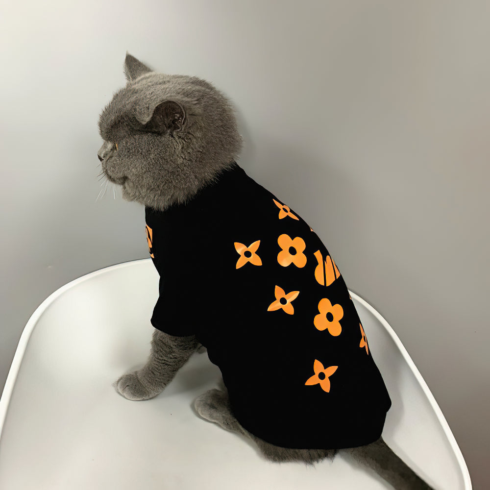 ブラックリトルイエローフラワートレンディな猫の服