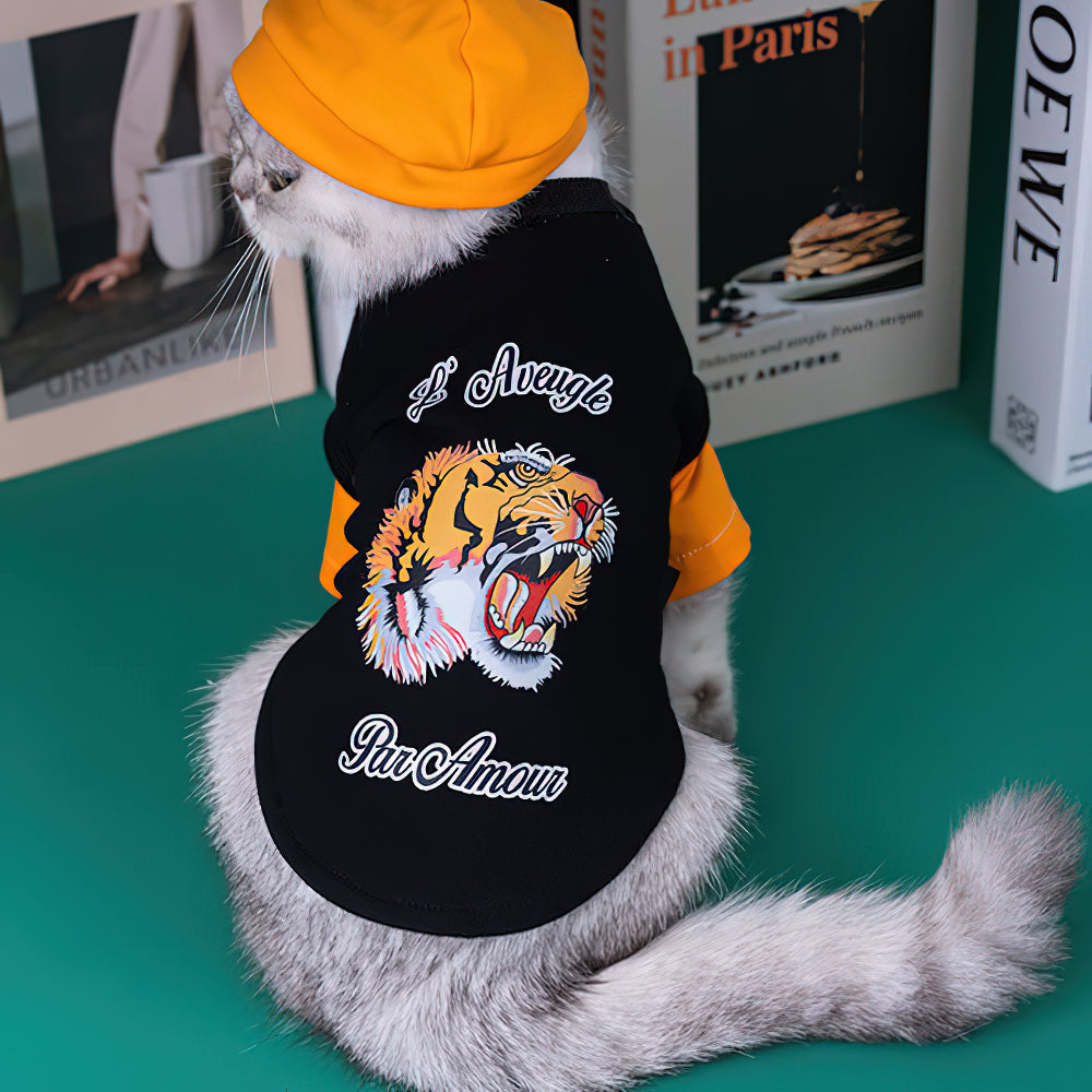 タイガーアイコンハンサムなヒップホップスタイルのメガネと猫の服
