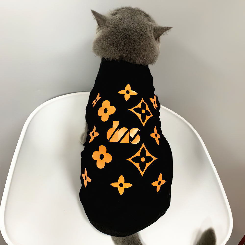 Black Little Yellow Flower Trendy Cat Clothing M