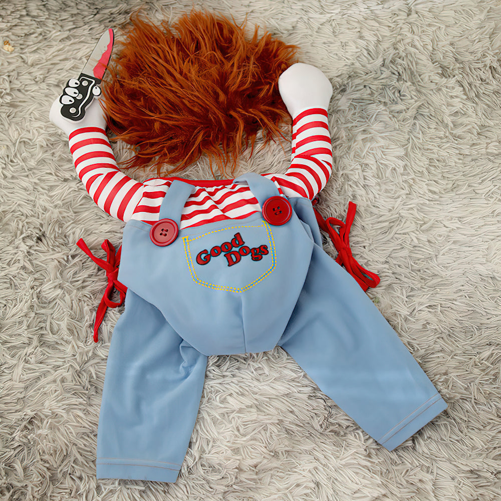 Peluca Deadly Doll Dog Pug Ropa Fiesta de Halloween Disfraz de Navidad para perro Cosplay Disfraz divertido