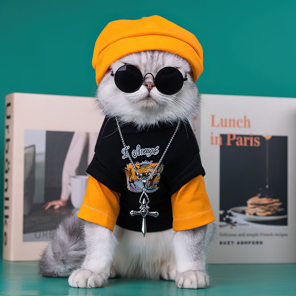 Tiger Icon Ropa de gato estilo Hip-Hop guapo con gafas