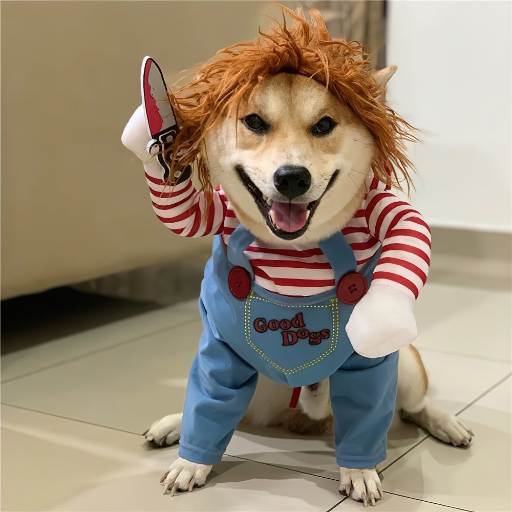 Wig Deadly Doll Dog Pug Clothes Halloween Party Christmas Costume for