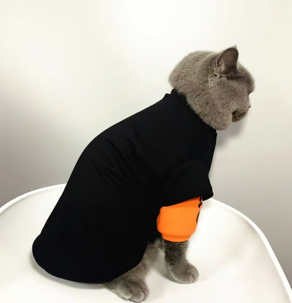 Ropa de gato estilo callejero negro naranja